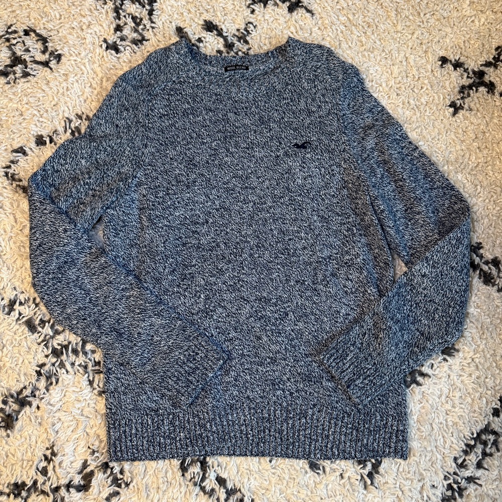 Hollister Men's Heathered Navy Crewneck Sweater